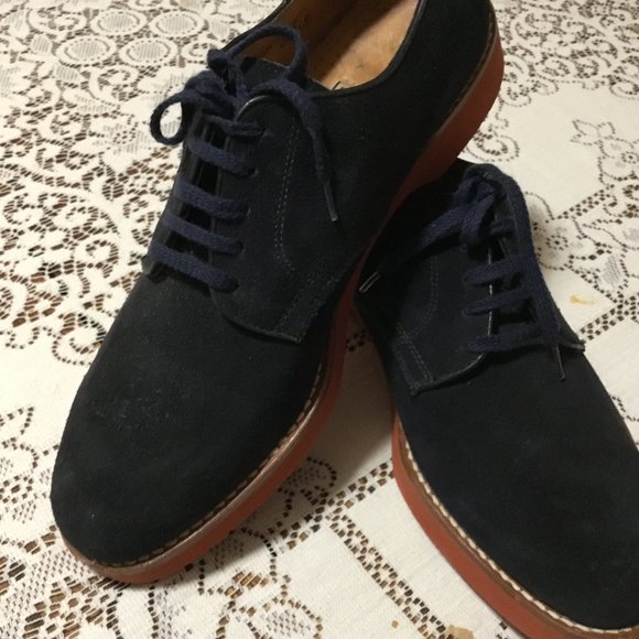 Men's Cole Haan Shoes Blue Suede BUCK Skin Leather Oxfords Mad Men Draper 9 M - Picture 2 of 11